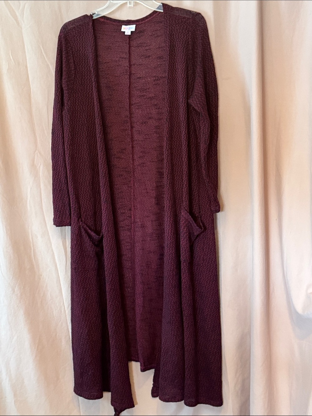 LuLaRoe Long Open-Front Cardigan in Deep Wine